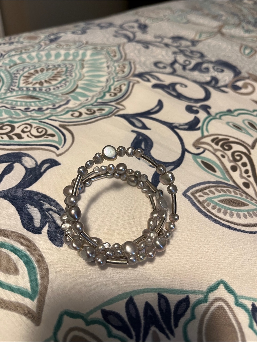 Silpada Silver Beaded Coil Bracelet with Pearlescent Beads